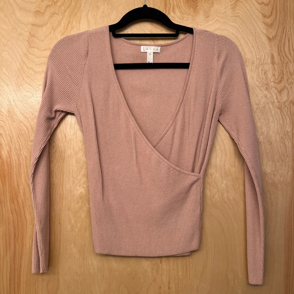 Leith Blush Ribbed Wrap Top